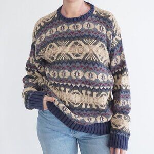 Vintage American Eagle Outfitters Taupe Blue Knit Eclectic Grandpa Crewneck M